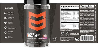 MTN OPS BCAA Powder 2:1:1 Amino Acids Supplement Powder for Rapid Muscle Recovery & Repair with Zero Sugar & Gluten Free - 20 Servings, Strawberry Dragonfruit Trail Packs