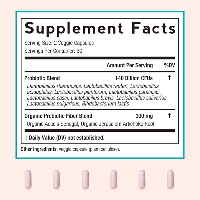 Doctor's Recipes Probiotics for Women, Organic Prebiotics and Probiotics for Digestive Health, Vaginal Health, 140 Billion CFU, 10 Strains, Shelf Stable, 60 Capsules