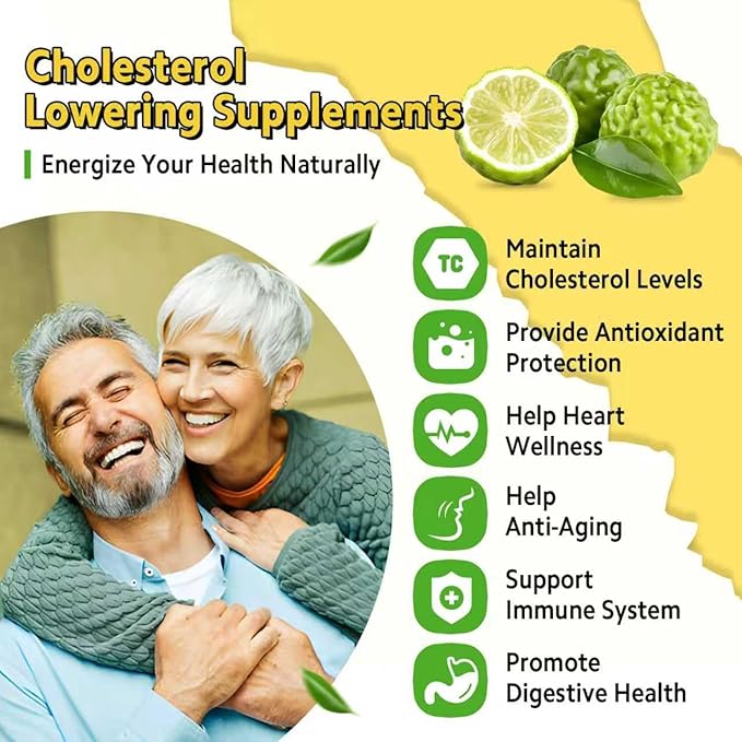 Citrus Bergamot Gummies, Citrus Bergamot Supplement for High Cholesterol, Cholesterol Lowering Supplement for Heart, Immune System & Healthy Aging Support, Sugar Free, Vegan, Lemon Flavor, 60 Count