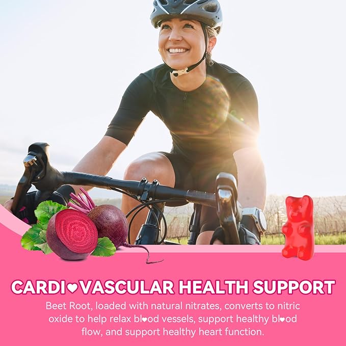 Beetroot Gummies with Grape Seed, Niacin, CoQ10, Vitamin C, B12, L-Citrulline & L-Arginine, Antioxidant Support, Sugar-Free Beet Root Supplement for Women & Men, 60 Count