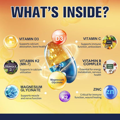9-in-1 Magnesium Glycinate 500mg + Vitamin D3 5000 IU & K2 Complex - High Absorption - Healthy Stress, Sleep, Muscle Function, Bone Health & Energy Supports | Non-GMO, Gluten-Free 2 Pack