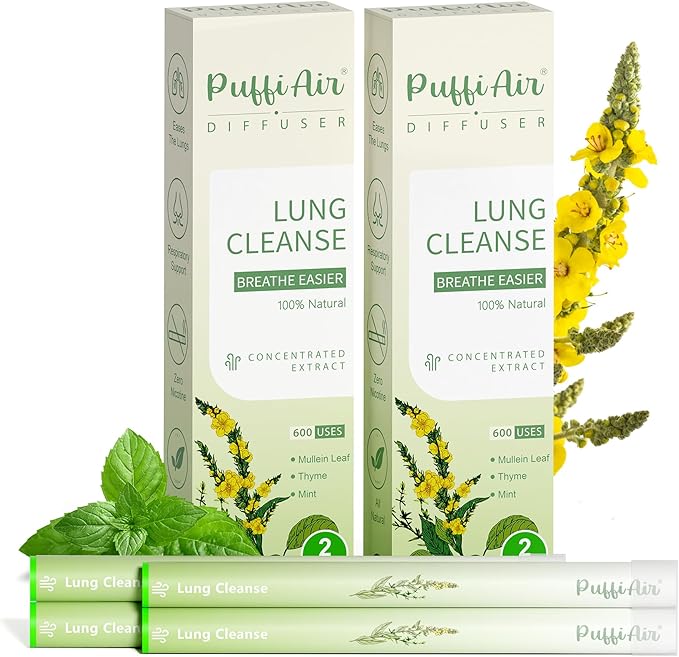 Herbal Diffuser Pen, Detox Diffuser with Mullein, Thyme & Mint for Better Breathing, All Natural Swap - Up to 600 Uses (Varies by Usage), 4 Diffusers, 2 Packs