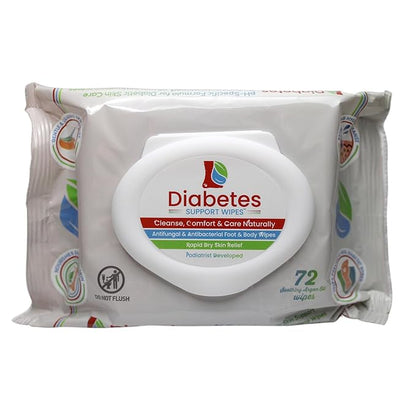Diabetes Support Wipes® - All-Natural pH-Specific Foot & Body Wipes for Diabetics, Soothes Dry, Itchy & Irritated Skin, Relieves Neuropathy Pain, Supports Healing, Helps Prevent Complications - 72ct