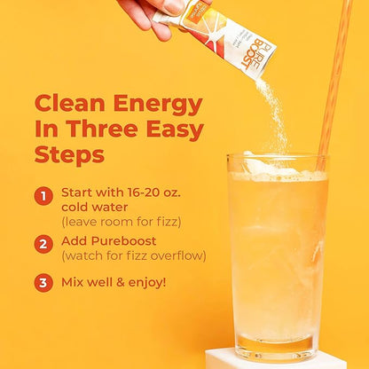 Pureboost Clean Energy Booster, Refreshing Energy Drink Mix with B12 Vitamins, Electrolytes, Antioxidants, Sugar-Free with No Sucralose (Combo Pack, 30 Count)