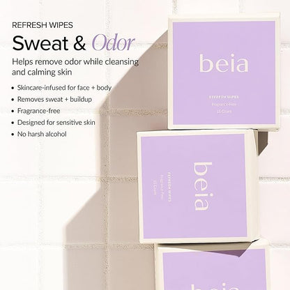 Beia Feminine Wipes Individually Wrapped - Odor Control pH Balancing Intimate Wipes for Women Hygiene with Aloe Vera & Green Tea - Fragrance Free & Vegan for Full Body & Face - 15 Refresh Travel Wipes