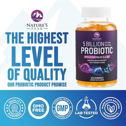 Probiotic Gummies - 6 Premium Probiotic Strains - Daily Gut Health Pro Biotic Gummy Supplement for Women, Men & Teens, Natural Digestive Health Support, “Good” Gut & Immune Support - 120 Gummies