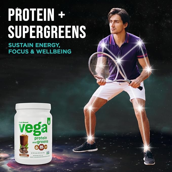 Vega Protein and Greens Protein Powder, Chocolate - 20g Plant Based Protein Plus Veggies, Vegan, Non GMO, Pea Protein for Women and Men, 1.2 lbs (Packaging May Vary) (Pack of 1)