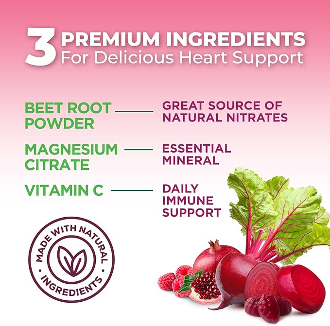Beet Root Supplement Gummies - Superfood with Beetroot Extract Powder with Vitamin C & Magnesium - Supports Energy Heart Health & Nitric Oxide Production - Red Beets Supplements Gummy - 60 Gummies