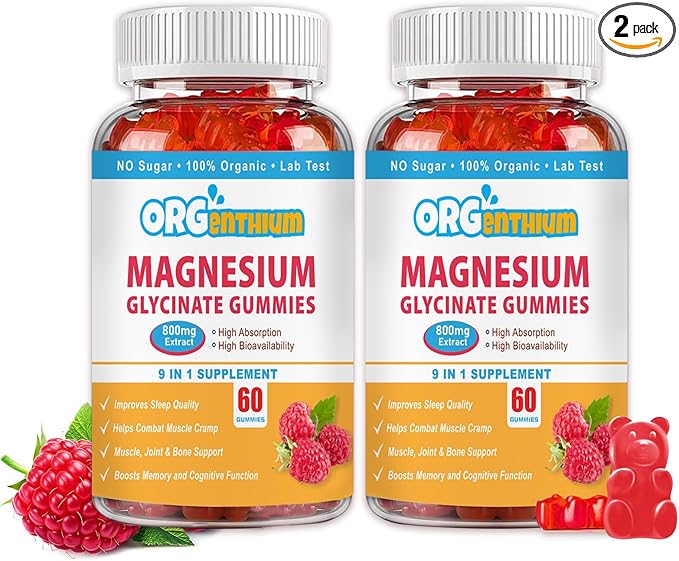 Magnesium Glycinate Gummies 500mg with L-Threonate, Vitamin D, B6, Potassium & CoQ10 | Sugar-Free Complex Formula for Enhanced Sleep Quality | Raspberry Flavor | 120 Count