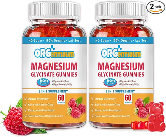 Magnesium Glycinate Gummies 500mg with L-Threonate, Vitamin D, B6, Potassium & CoQ10 | Sugar-Free Complex Formula for Enhanced Sleep Quality | Raspberry Flavor | 120 Count