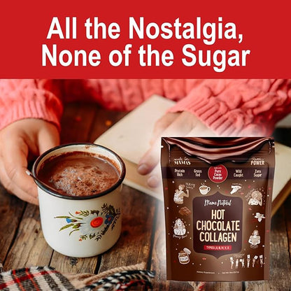 Mama Natural Hot Chocolate Multi Collagen Protein Powder, Made with Organic Cacao, Types 1, 2, 3, 4, 5, 10 Collagen Peptides Powder - Grass Fed Beef, Wild Fish Marine & USA Eggshell - 16 Servings