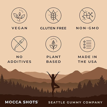 SGC Highest Concentration 100mg Caffeine per Gummy, 2 Gummies per Pack, 12-Pack Mocca Shots Dutch Chocolate Plant-Based Instant Energy with Herbal nootropics