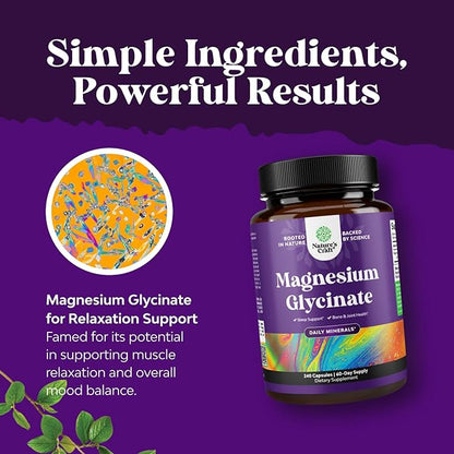 Pure Magnesium Glycinate Supplement 400mg Per Serving - Vegan High Absorption Chelated Magnesium Capsules for Women & Men with Elemental 400mg for Mood Sleep and Relaxation Support - 240 Count