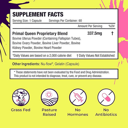 Primal Queen Female-Optimized Beef Organ Superfood Supplement – Grass-Fed, Pasture-Raised Beef Liver, Kidney, Heart, & More – Hormone Balance & Energy for Women – Pack of 2