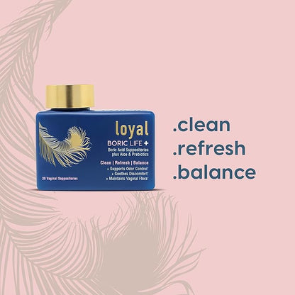 Loyal Boric Life Plus - Boric Acid Suppositories with Aloe & FOS - Supports Odor Control - Soothes Discomfort - Maintains Intimate Flora - Made in USA (30 Count)