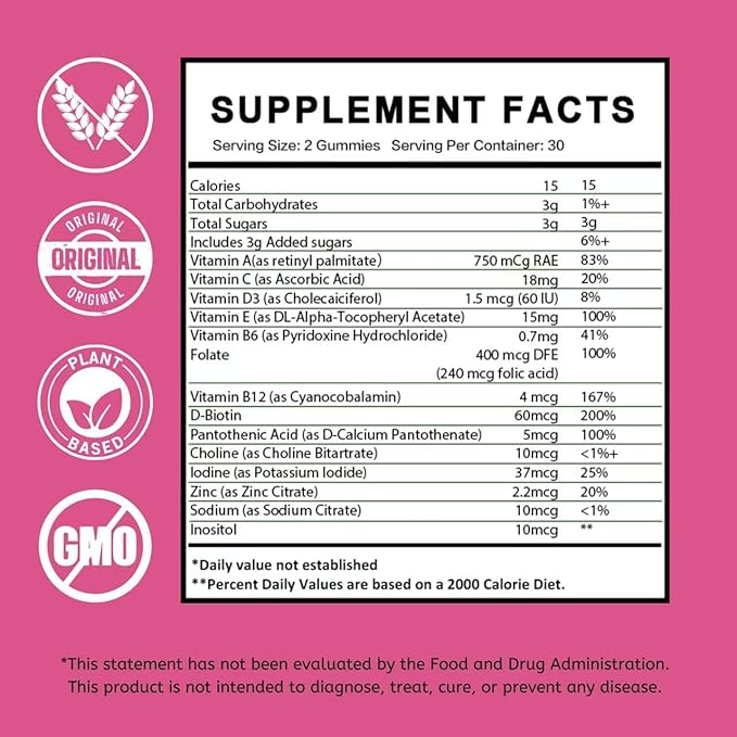 PCOS Vitamins Gummies for Women Hormone Balance & PCOS Relief & Fertility Support, 60 Ovarian Support Vitamins with Inositol for Healthy Menstrual Cycle, Inositol Gummies for Hirsutism and Acne