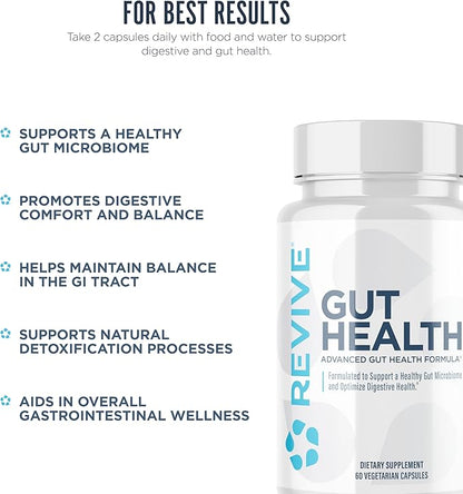 Revive MD Gut Health Supplements for Men & Women - Daily Gut Repair & Digestive Health Support Formula with Thyme, Oregano & Milk Thistle - Vegan-Friendly, Gluten-Free (60 Capsules, 30 Servings)