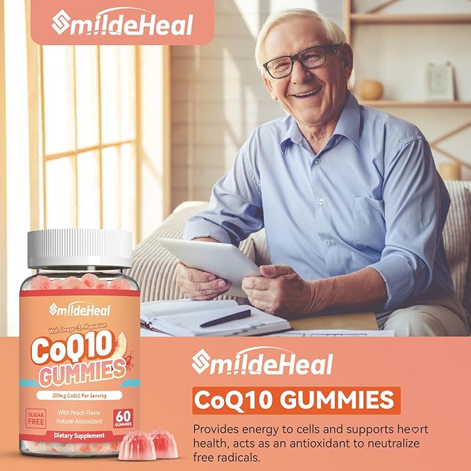 CoQ10 Gummies 200 MG, with Omega-3, EPA + DHA, & Magnesium - Coenzyme Q10 Supplements for Hear-t Health, Cellular Energy & Antioxidant, Vegan - 120 Counts