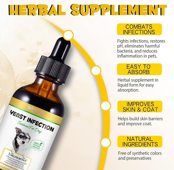Yeast Infection Treatment for Dogs, Naturally Supports Dog Healthy Itch Relief, Ear Infection Treatment, Dogs Allergy Relief, Inflammation Relief & More,120ml (2pcs)
