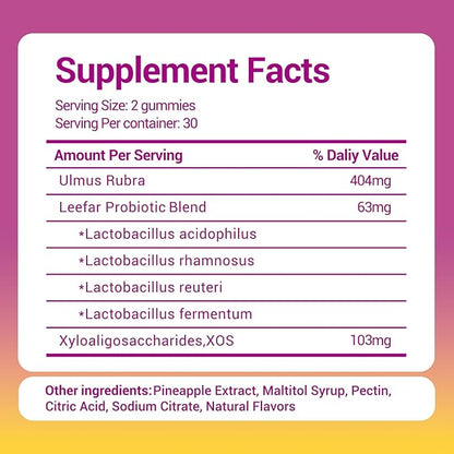 Her Juicy Women's Probiotic Gummies: Supports Women’s Wellness & pH Balance, Clean Vegan, Pineapple Flavor, Prebiotics & Lactobacillus Blend, with Slippery Elm, Gut Health & Immune Defense, 60 Gummies