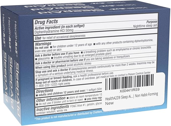 HealthA2Z® Sleep Aid | Diphenhydramine HCL 50mg | Softgels | Supports Deeper Restful Sleeping | 10 Counts (Pack of 3)