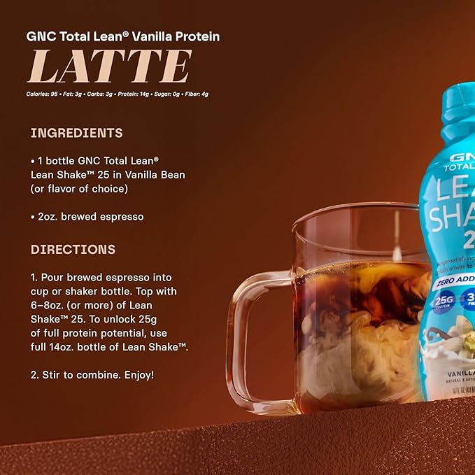 GNC Lean Shake 25 Protein Shake, Clinically Proven Weight Management, Meal Replacement, 25g Protein with Zero Added Sugar, Ready To Drink, Vanilla Bean, Pack of 12