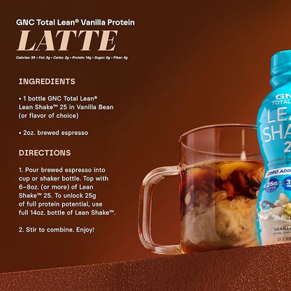 GNC Lean Shake 25 Protein Shake, Clinically Proven Weight Management, Meal Replacement, 25g Protein with Zero Added Sugar, Ready To Drink, Vanilla Bean, Pack of 12