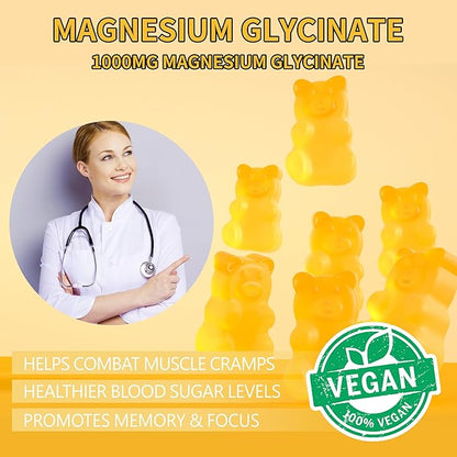 Magnesium Glycinate Gummies 1000mg - Sugar Free Magnesium Potassium Supplement with Vitamin D, B6, CoQ10 for Calm Mood & Sleep Support - 180 Mango Pineapple