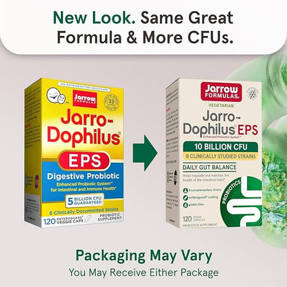 Jarrow Formulas Jarro Dophilus Probiotics 10 Billion CFU - Probiotic Supplement Capsules for Digestive Health & Gut Health for Women and Men, 120 Veggie Capsules (Pack of 2)