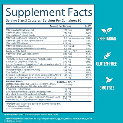 GOBIOTIX Multivitamin with Probiotics and Digestive Enzymes - 25 Billion CFU - Digestive Health, Probiotics for Women and Men - Gluten Free Pills - 90 Capsules