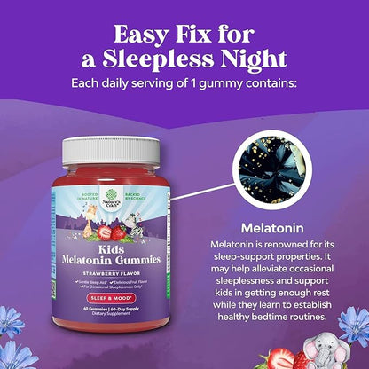 Natures Craft Melatonin Gummies for Kids Sleep Support - Hassle-Free Kids Melatonin Gummies for Mood Support - Delicious and Tummy Friendly Gummy 1 Mg Little Ones - 60 Count