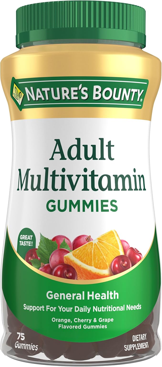 Nature's Bounty Adult Multivitamin Gummies, Vitamin Supplement, Daily Nutritional Needs, Orange, Cherry and Grape Flavor, 75 Gummies