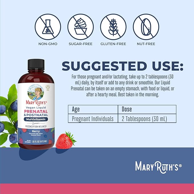 MARYRUTH'S Postnatal & Prenatal Vitamins for Women | Sugar Free | Womens Multivitamin for Pre-Conception, Pregnancy & Nursing | Ginger | Selenium | Folate | Vegan | Non-GMO | Gluten Free | 16 oz
