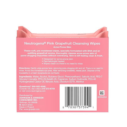 Neutrogena Makeup Remover Cleansing Towelettes, Pink Grapefruit, 25 Count, Twin Pack