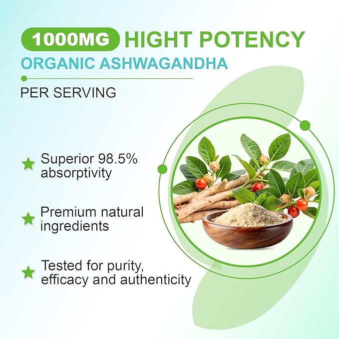 2 Pack Ashwagandha Gummies with Vitamin D for Women & Men, Sugar Free Vegan 1000MG Ashwagandha Supplement Gummy & Vitamin C, 120 Count