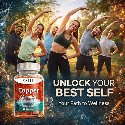 VAITE Copper Supplement Gummies 10 mg Amino Acid Chelate – Trace Mineral that Plays a Role in Collagen Formation, Gentle on Stomach, Supports Daily Nutrition & Balance – Vegan, Non-GMO, 60 Count