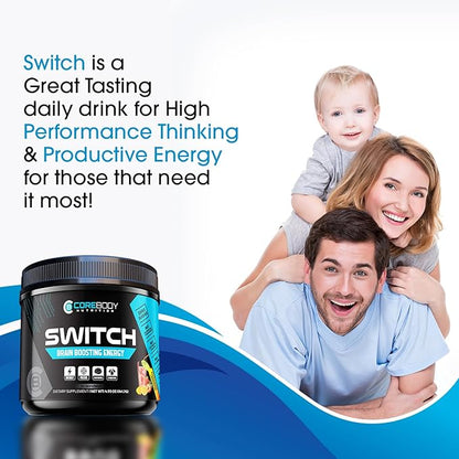 Switch, Brain Boosting Nootropic Energy Supplement Powder - Made in USA - Alpha GPC, NALT, Ashwagandha, Sugar Free Energy, Keto, Increase Mental Focus & Cognitive Function, Enhances Mood & Memory
