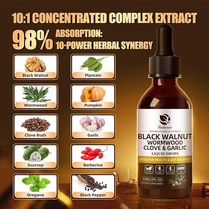 Lukaree Wormwood Black Walnut Clove Cleanse for Humans Tincture – Rapid Gut Detox & Digestive Health with Garlic Pumpkin Seeds Soursop Oregano, 10:1 Ultra-Concentrated Liposomal Tech 98% Absorption