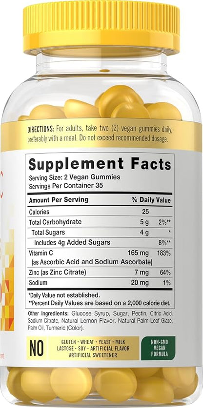 Carlyle Vitamin C and Zinc Gummies | 70 Count | Lemon Flavor | Vegan, Non-GMO, and Gluten Free Supplement