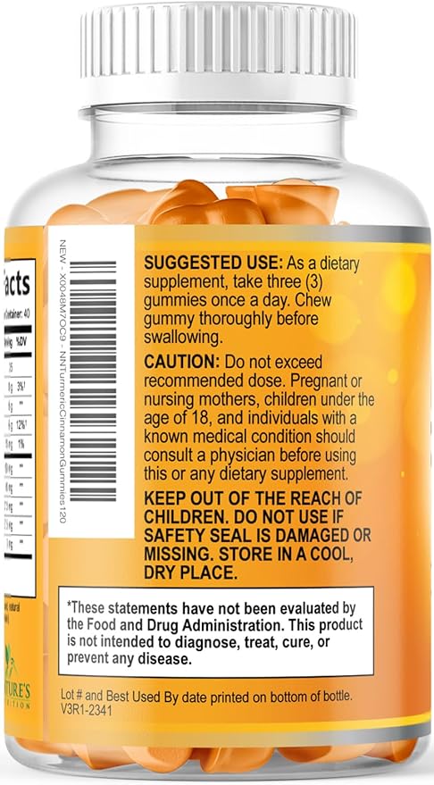 Turmeric Curcumin Supplement Gummies - 95% Curcuminoids with Turmeric Ginger, Black Pepper for Best Absorption, Nature's Vegan Joint Support, Non-GMO, Gluten Free, Tasty Cinnamon Flavor - 120 Gummies
