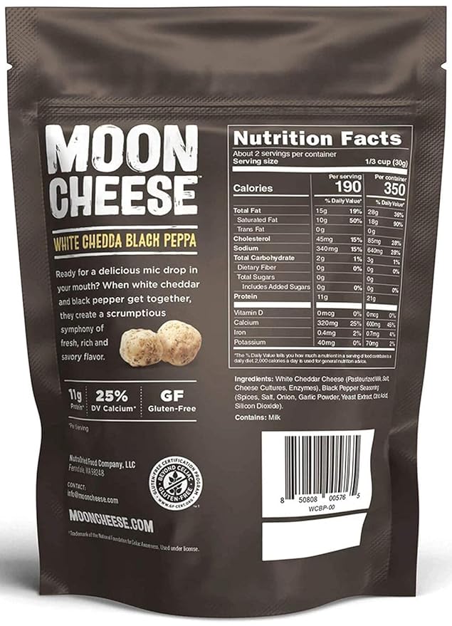 Moon Cheese Bites, White Chedda Black Peppa, 2-Ounce 3-Pack, 100% Real Cheese, Protein, Keto, After-School or Lunch Snack