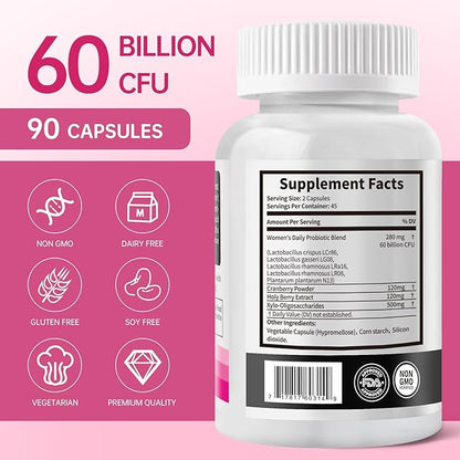 DVO Vaginal Probiotics for Women,pH Balance,60 Billion CFU with Prebiotics & Lactobacillus,Healthy Odor, Yeast Balance & Flora Support for Immune Health 90 Count