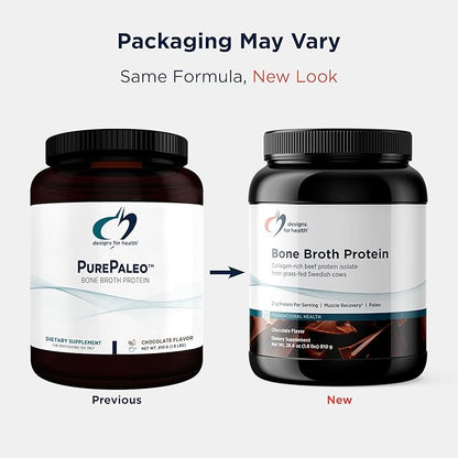Designs for Health Bone Broth Protein Powder – 21g Grass-Fed, Collagen-Rich Beef Protein Isolate - Chocolate, Paleo, Non-GMO, Dairy-Free (30 Servings / 810g)