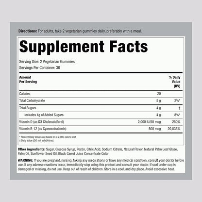 Piping Rock Vitamin D3 and B12 Gummies | 60 Count | Supplement for Women and Men | High Potency | Strawberry Flavor | Vegetarian, Non-GMO, Gluten Free