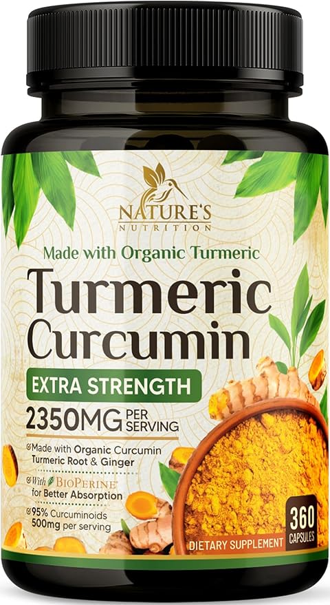 Turmeric Curcumin Supplement 2350mg - 95% Curcuminoids with Organic Turmeric & Ginger, BioPerine Black Pepper for Best Absorption, Nature's Vegan Joint Support, Non-GMO, Bottled in USA - 360 Capsules