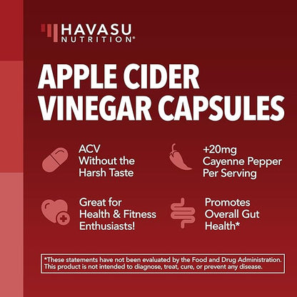 Apple Cider Vinegar Capsules with Cayenne Pepper for Digestive Health Support - 500mg ACV and 20mg Capsicum Annuum Per Serving - Easy-to-Take, Unflavored - 120 Count - Vegan, Non-GMO - 4 Month Supply