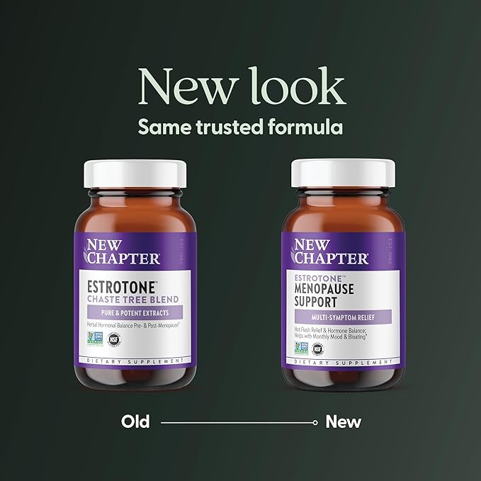 New Chapter Menopause Supplement - Estrotone Herbal Hormone Balance for Women in Perimenopause, with Black Cohosh for Hot Flash Relief & to Reduce Night Sweats + Vitex, No Added Hormones - 60 ct
