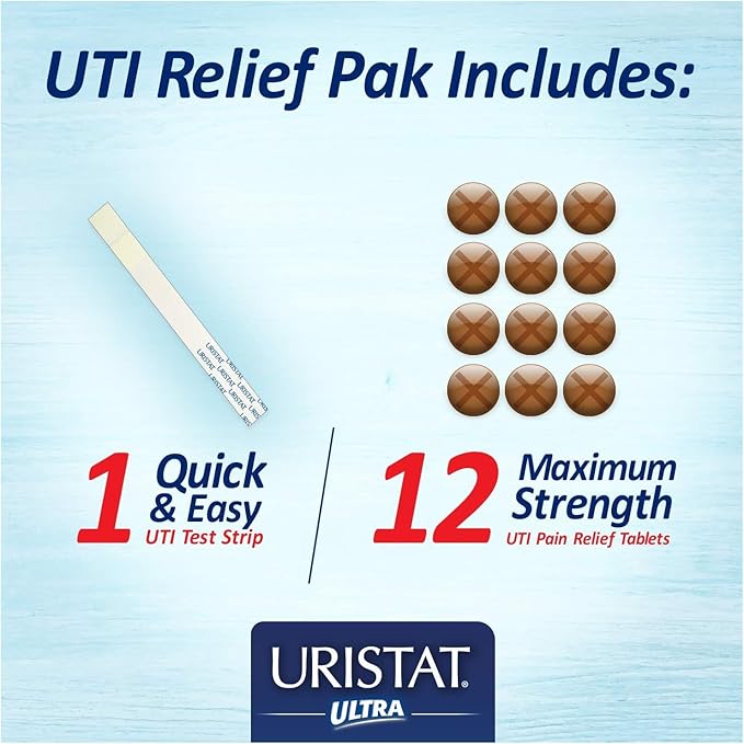 URISTAT Ultra UTI Relief Pack, 1 UTI Test Strip & 12 Pain Relief Tablets (Pack of 3)