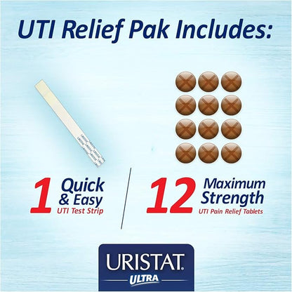 URISTAT Ultra UTI Relief Pack, 1 UTI Test Strip & 12 Pain Relief Tablets (Pack of 3)