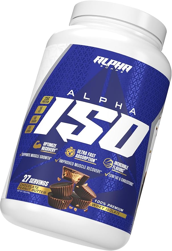 Alpha Supps ISO, Low Carb 100% Whey Protein Isolate Powder, 25 Grams Per Serving, Helps Support Muscle Growth, Low Sugar and Gluten Free (Chocolate Peanut Butter, 2 lb)